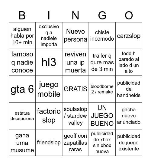GOTY S BINGO Card