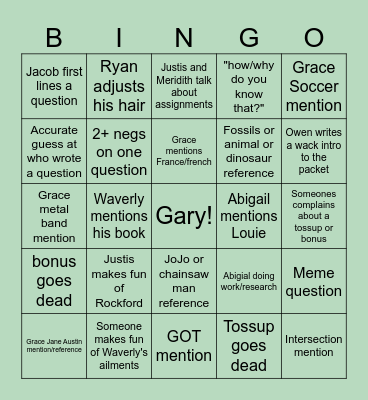 Vanity Packet Madness Bingo Card