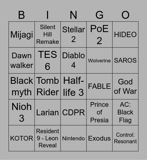 TGA 2025 Bingo Card
