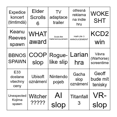 THE GAME AWARDS 2025 Bingo Card