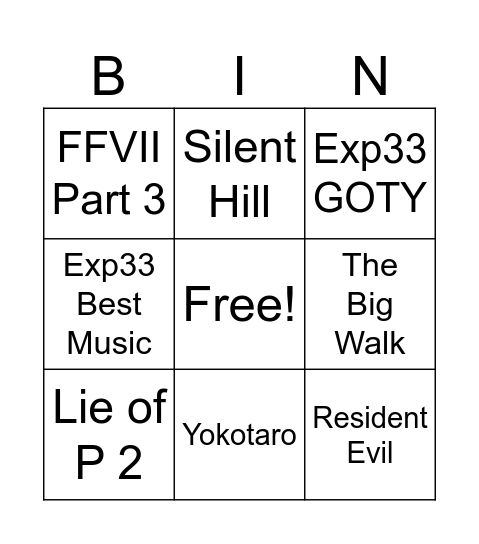 Game Awards Predictions 2025 Bingo Card