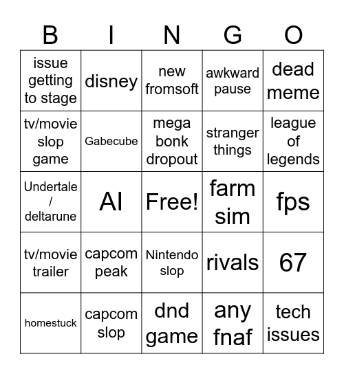Game Awards Bingo Card