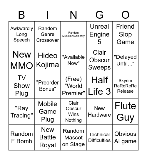 TGA 2025 Bingo Card