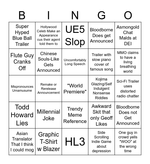 GAME AWARDS 2025 DRINKING GAME Bingo Card