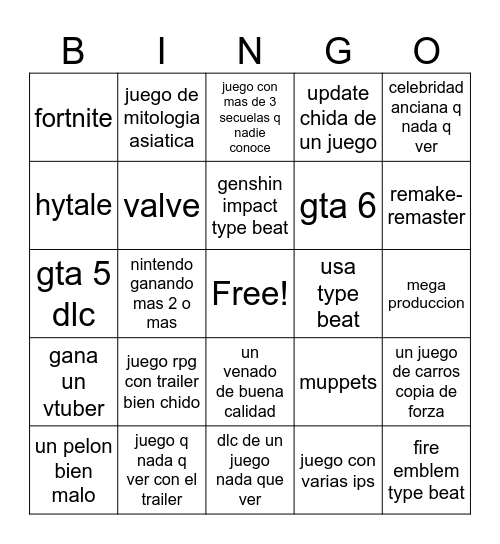 game aguords Bingo Card