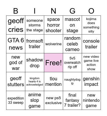 arishies game awards 2025 bingo Card