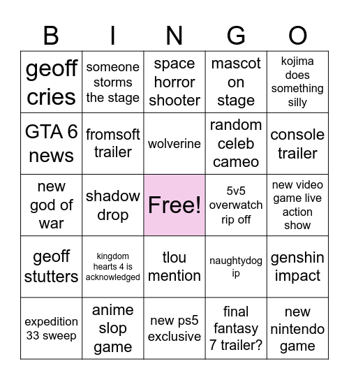 arishies game awards 2025 bingo Card