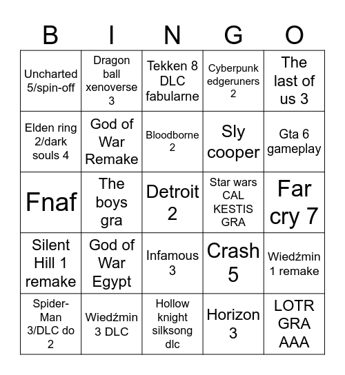 TGA 2025 MARZENIE Bingo Card