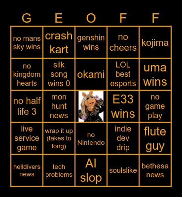 Game awards 2025 Bingo Card