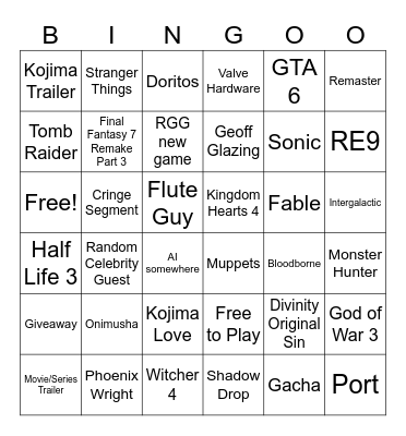 The Game Awards 25 Bingo Card