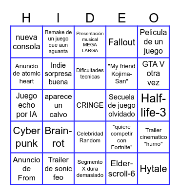 Bingo de los Game Awards Bingo Card