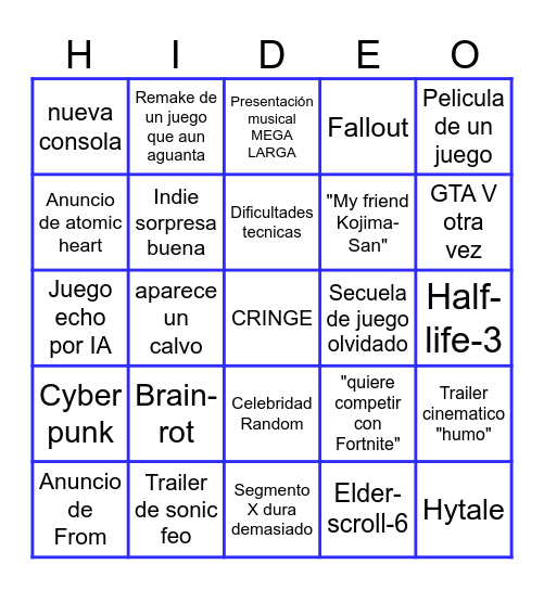 Bingo de los Game Awards Bingo Card