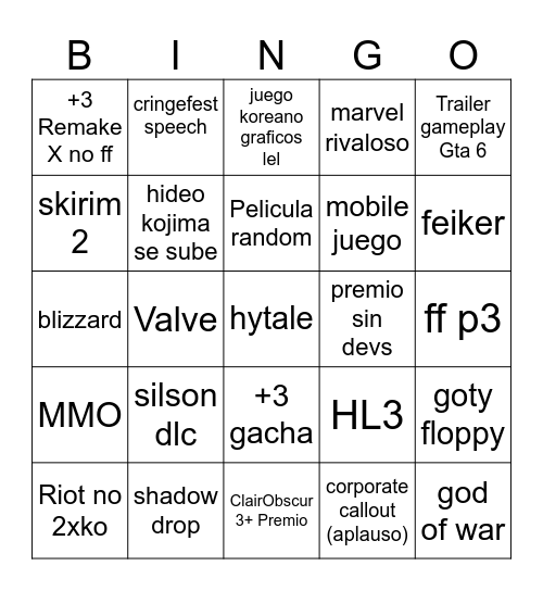 Gay aguar Bingo Card