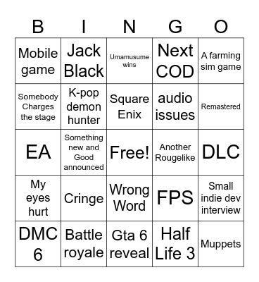 Game awards Bingo Card