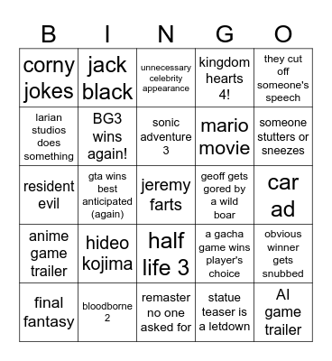 the game awards 2025 RAHHHHHHHHHHH Bingo Card