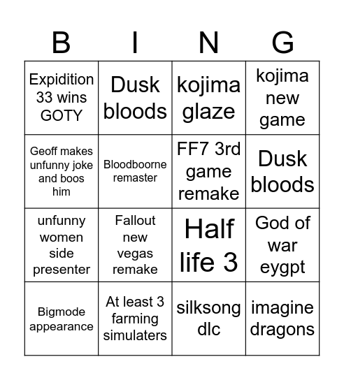 Untitled Bingo Card