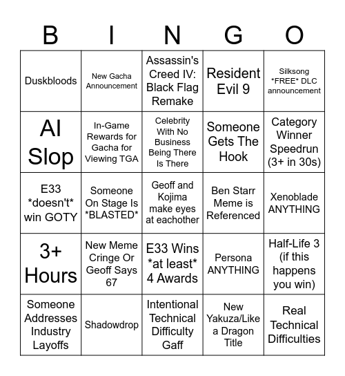 TGA 2025 Bingo Card