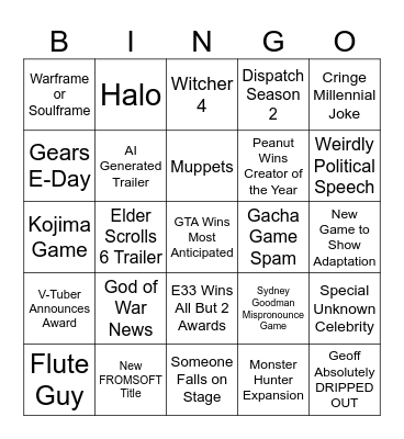 The Game Awards Bingo Card
