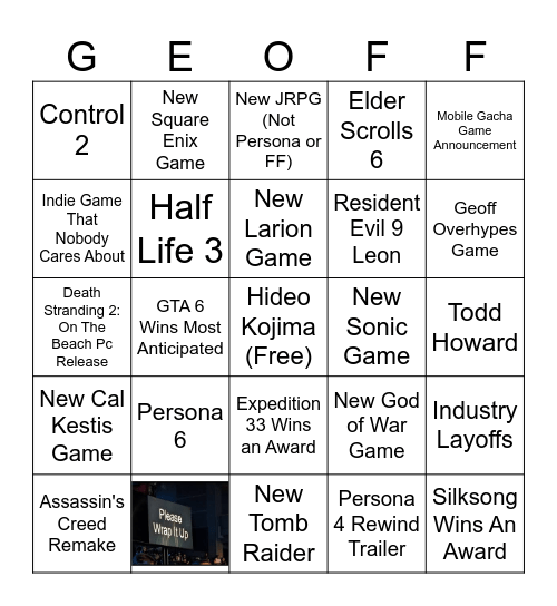 Game Awards 2025 Bingo (GEOFF) Bingo Card