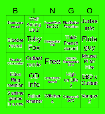 GAME AWARDS 2025 Bingo Card