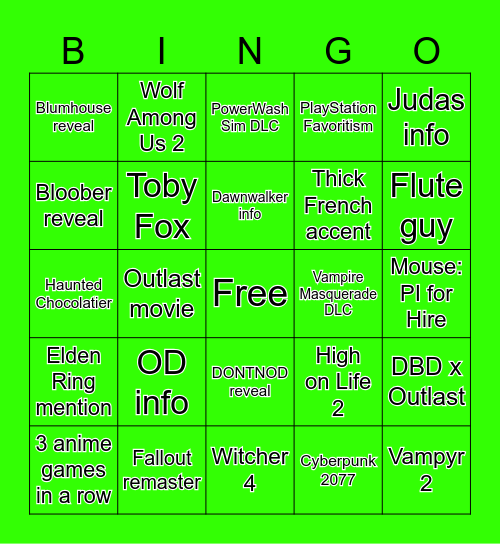 GAME AWARDS 2025 Bingo Card