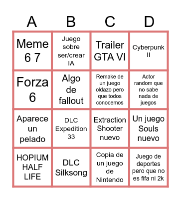 Bingo GA Bingo Card