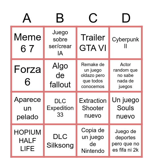 Bingo GA Bingo Card