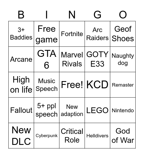 Untitled Bingo Card