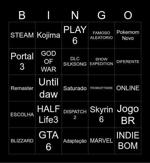 Game Awards Bingo Card
