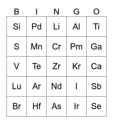 Christmas Chemistry Bingo Card