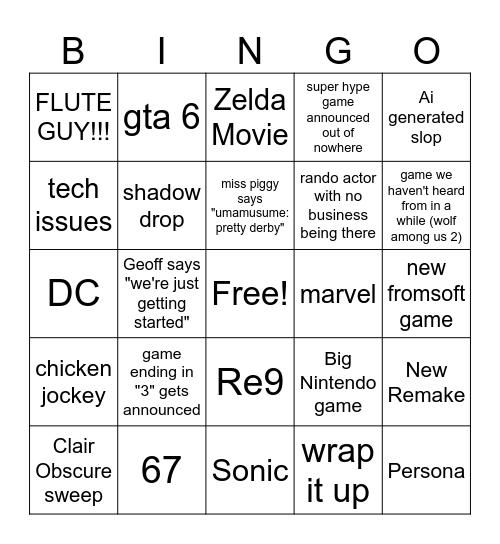 Game Awards 2026 Bingo Card