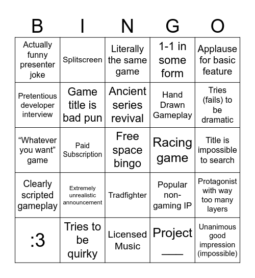 Main Board Bingo Card