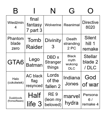 TGA predictions Bingo Card