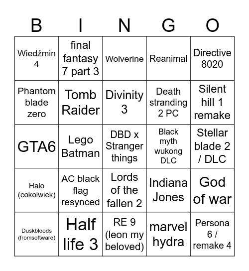 TGA predictions Bingo Card