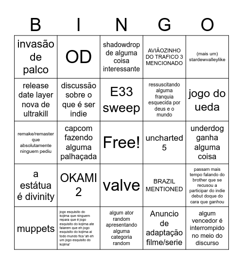 TGA Bingo Card