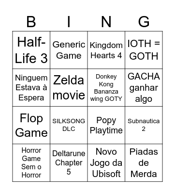 Game Of The Year Bingo Card