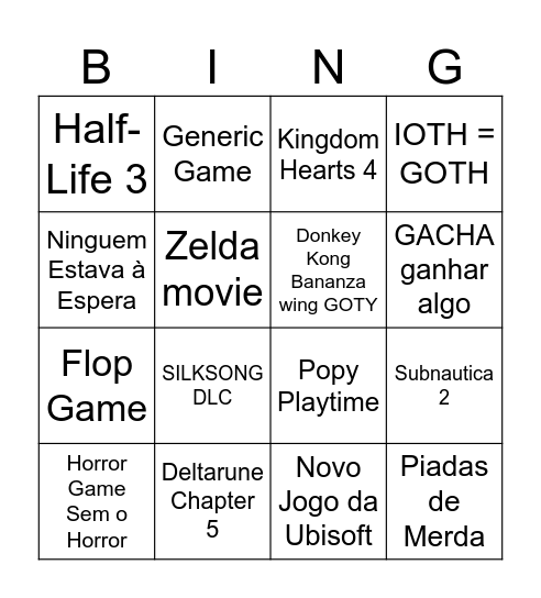 Game Of The Year Bingo Card