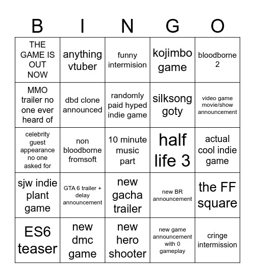 game awards bango 2025 Bingo Card