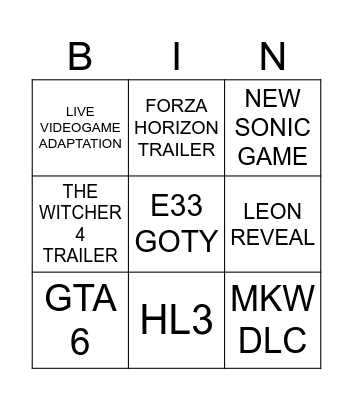GOTY BINGO Card
