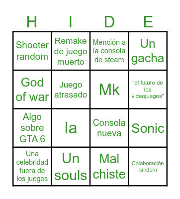 Bingo de los Game Awards Bingo Card