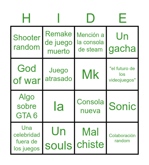 Bingo de los Game Awards Bingo Card
