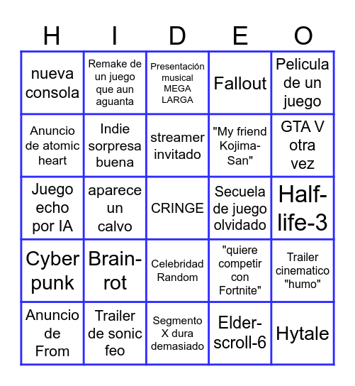 Bingo de los Game Awards Bingo Card