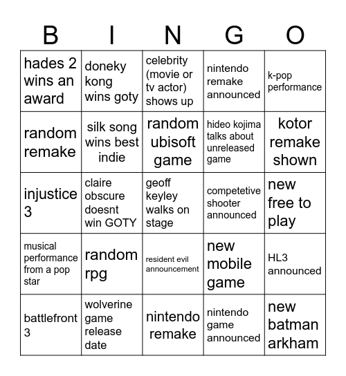 Untitled Bingo Card