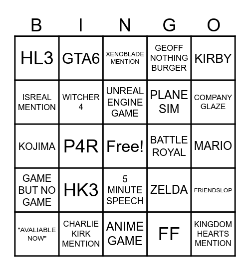 FUCKASS GAME BINGO Card