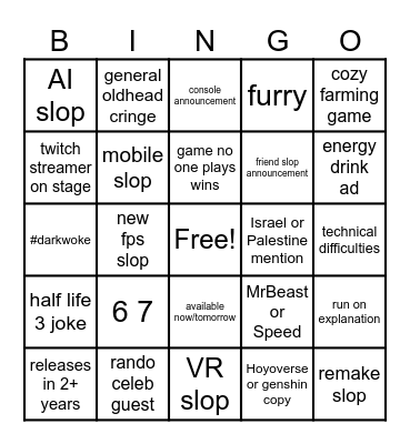 Game Awards Bingo Card