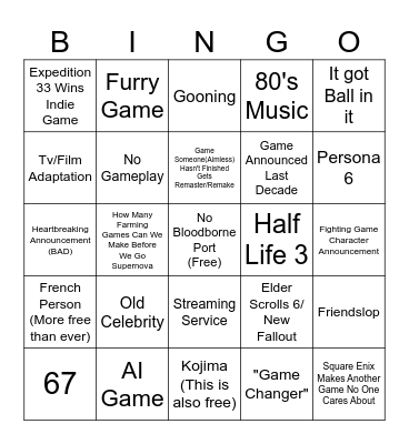 Game Awards? More Like The Lame A-Boreds! Bingo Card