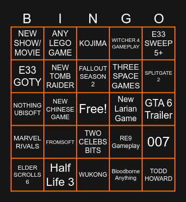 GAME AWARDS 2025 BINGO Card