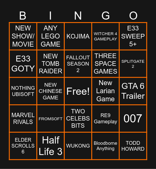 GAME AWARDS 2025 BINGO Card