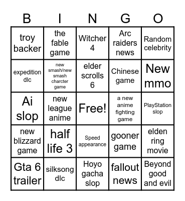 Game awards Bingo Card