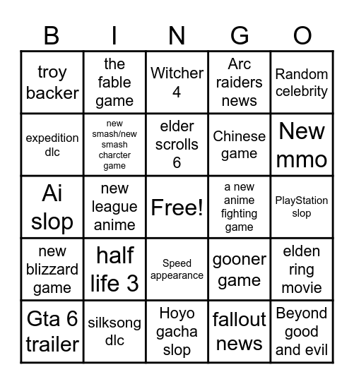 Game awards Bingo Card